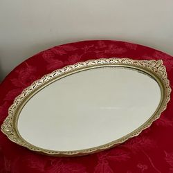 Vintage Vanity Mirrored Tray — Mid Century Hollywood Regency — Ornate Detail Design — 17.5"
