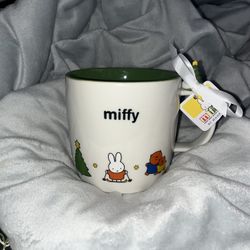 MIFFY Large Christmas Holiday Ceramic Mug With Tree Ornament On Handle NEW NWT
