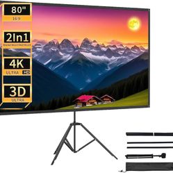 New And Well Packaged Projector Screen with Stand，X-Bracket Stabilize the Back Support Indoor Outdoor Projector Screen，16:9 4K HD PVC，High Gain Portab