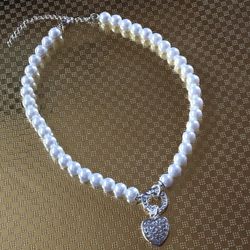 Pearl Necklace With A Silver Heart Pendant