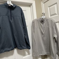  2 PGA Tour Men's 1/4 Zip Pullover Shirts (Gray & Blue, Size L)