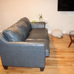  Blue Leather Sofa & Loveseat Set – Great Condition