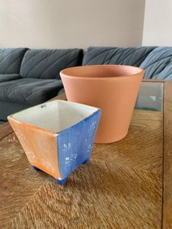 2 NEW ITEMS. CLAY POT. COLORFUL CANDLE HOLDER