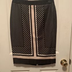 Ann Taylor Skirt 98% Cotton, With Linen. Dots & Strips, Black & Ivory. Size 2. Shipped with USPS First Class.