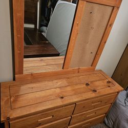 Wooden Dresser With Mirror And Corkboard