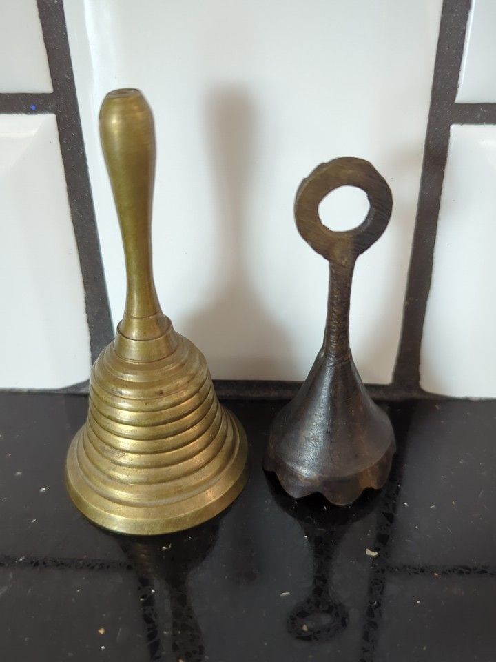 Brass Bell Made In India 3.5" And Metal Bell 3" Lot Of 2.