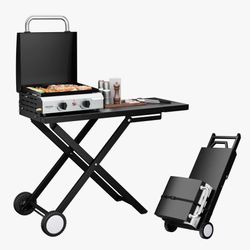 ROVSUN 2 Burner Folable Portable Propane Griddle, 20000 BTU Rolling Flat Top Gas Grill with Ignition & Regulator for Outdoor Camping BBQ Tailgating