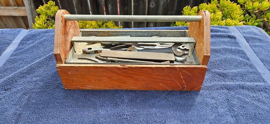 Vintage Wooden Tool Caddy with Tools