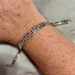 Ladies 925 Sterling Silver Greek Key Infinity CZ Bracelet