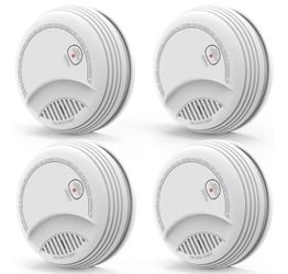 Batterys not included   4 Pack Smoke Detector, Photoelectric Sensor Battery-powered Fire Smoke Alarm, LED warning light 85 dB alarm sound, low battery