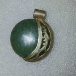 Bi Color Jade Pendant Fitted Into Silver Crescent Moon