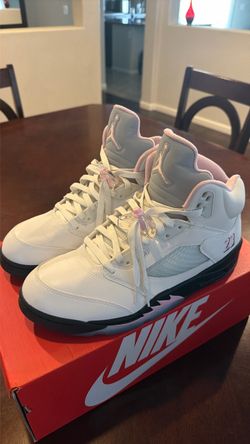Air Jordan 5 White Pink High-Top Sneakers
