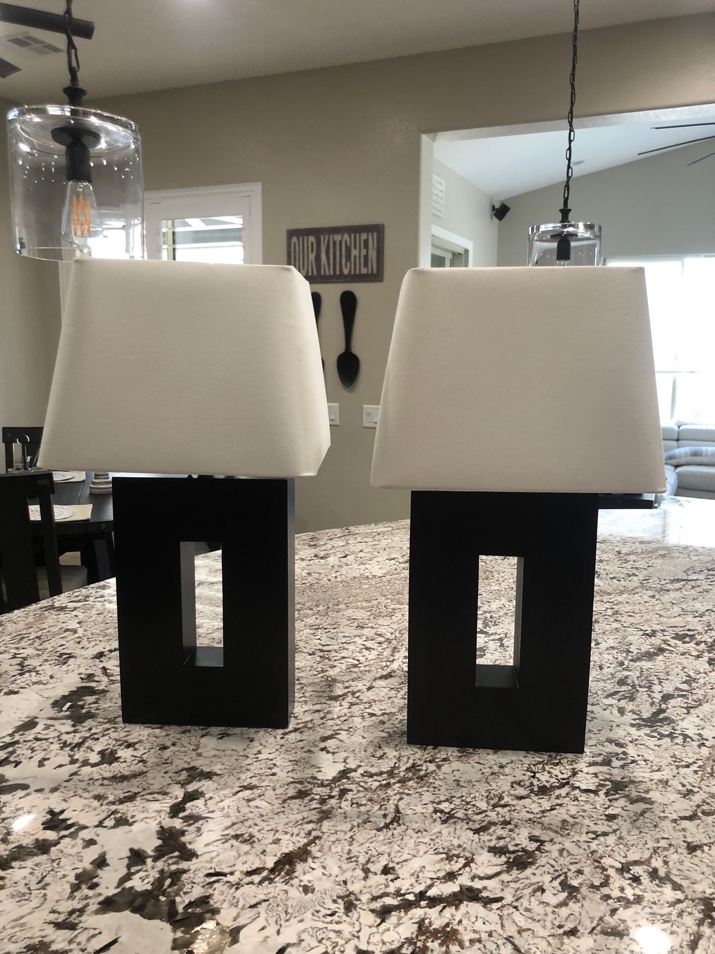 (2) Dark brown heavy lamps with cream colored shades