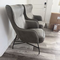 Modern Grey Wingback Chairs With Metal Legs 