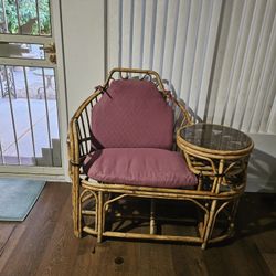 Mid Century Rattan Chair With Attached Table 