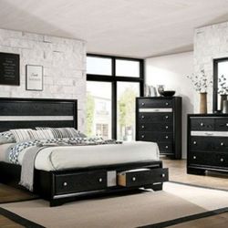 Brand New Black Eastern King Size 6pc Bedroom Set