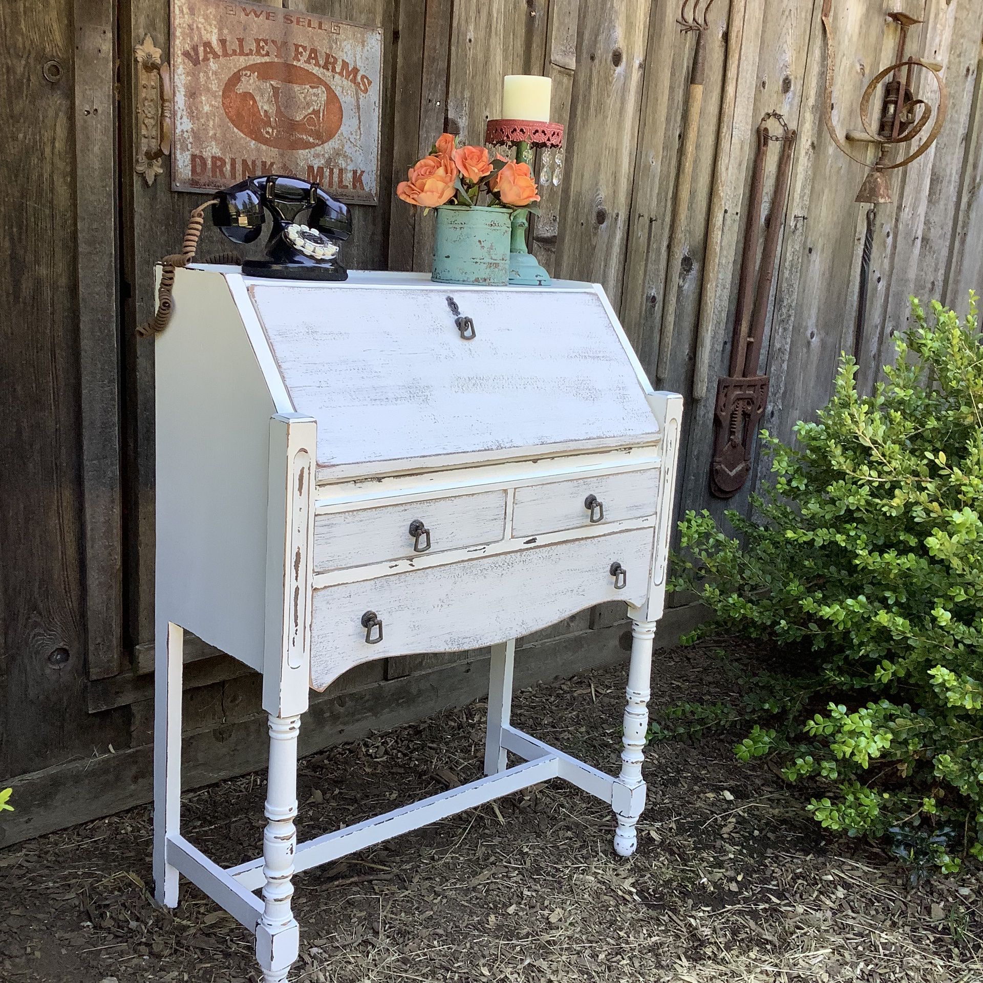 Vintage Farmhouse Drop Down Desk with 3 Drawers
