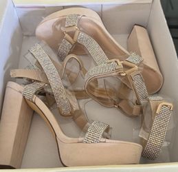 Nude Rhinestones Heels Size 10 