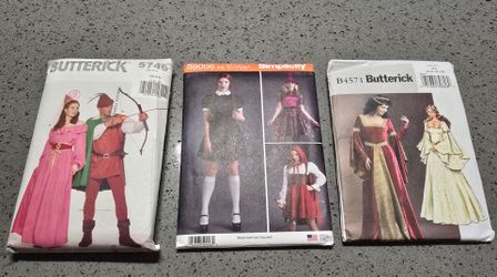 LOT OF 3 COSTUME PATTERNS - HALLOWEEN, RENAISSANCE, COSPLAY