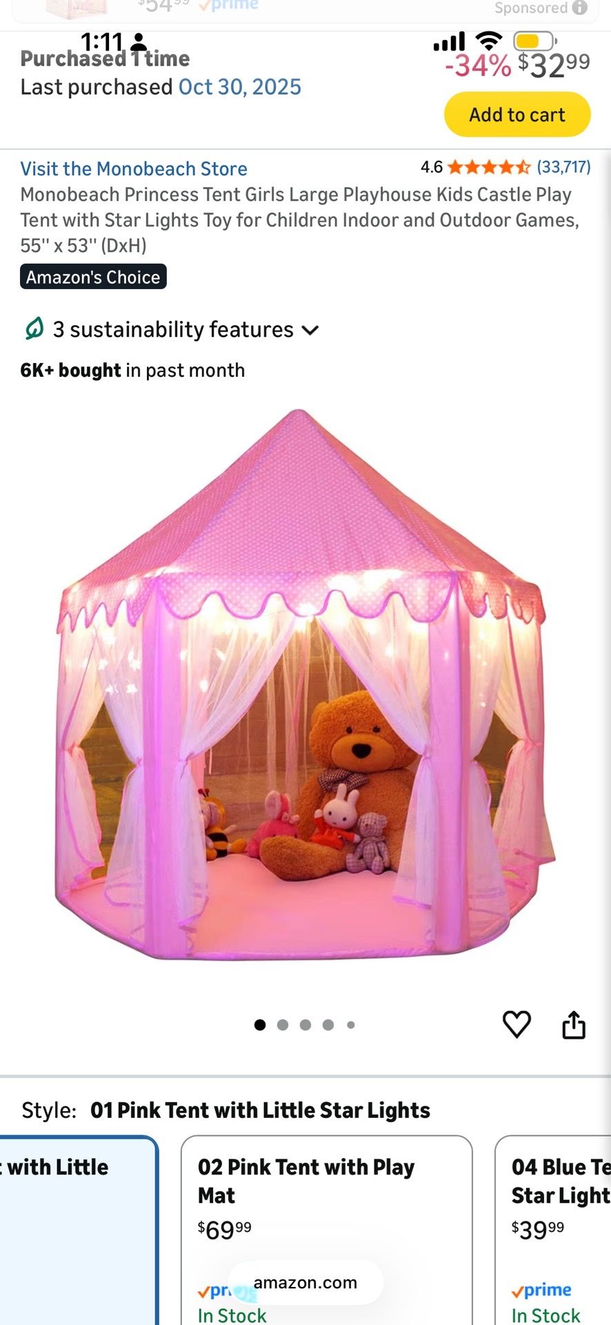 Girls pink tent with starlight. Ideal to use with rug I posted