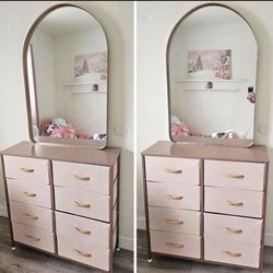 Fabric Storage Dresser with Mirror (ROSE GOLD COLOR)