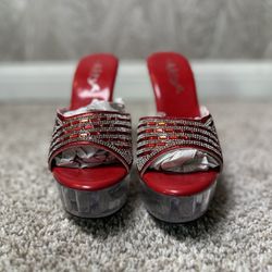 Red  With Clear Platform Heels
