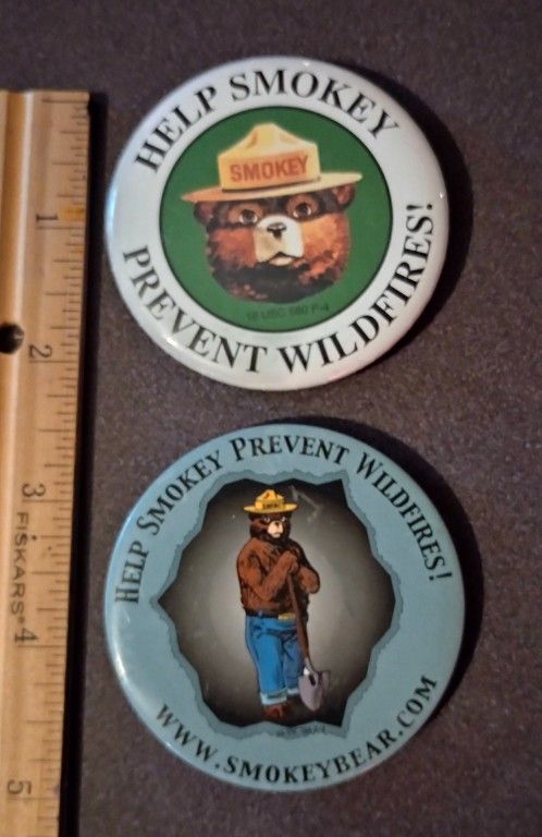 Smokey Bear Help Prevent Wildfires Vintage Collectible Lapel Pin Button Pinback Lot Of 2 A-1