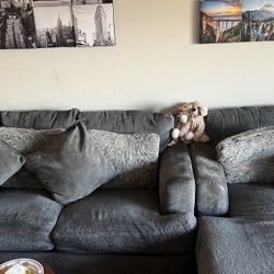 Soft plush Sofa 3 seater set and Chaise chair with decorative pillows