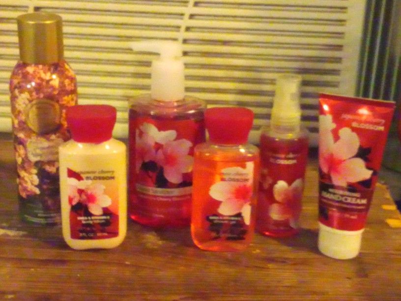 Bath And Body Works Bundle, New Never Used Japanese Cherry Blossom,Hand Sanitizer,Room Spray,Fragrance Mist,Body Lotion,Shower Gel And Hand Creme,$25