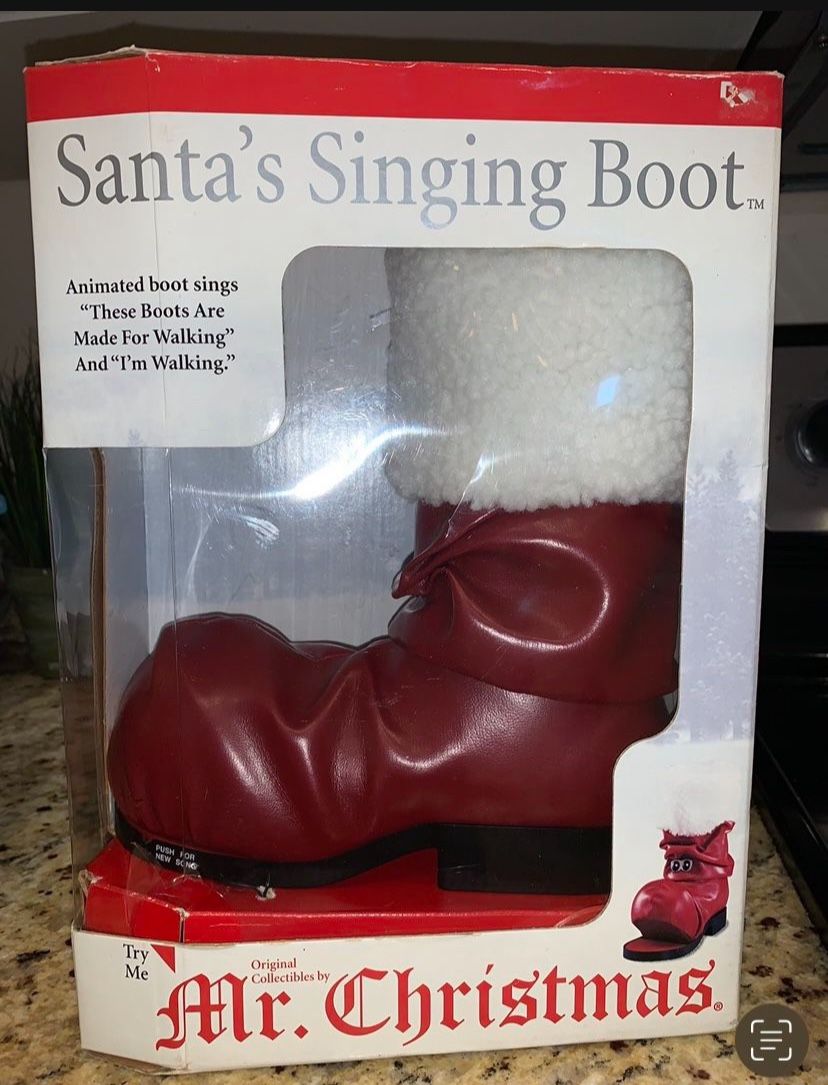 Mr. Christmas SANTA'S SINGING BOOT - Animated - Sings - 10" tall - RARE!!! New!!!
