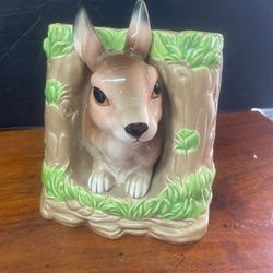 Vintage Bunny Rabbit Planter Flower Pot 