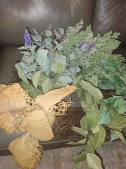 Door wreath with greenery and lavender