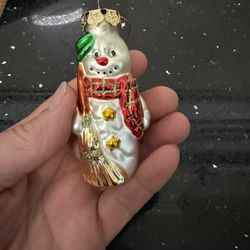 Vintage Thomas Pacconi Hand Blown Glass Snowman Ornament 