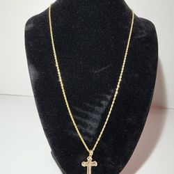 10k Gold Rope With gold And Moissanite Cross