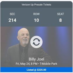 2 Tickets Billy Joel At T-Mobile Park, Sec. 214