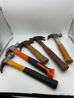Mixed Lot of 5 Claw Hammers – Wood & Rubber Handles