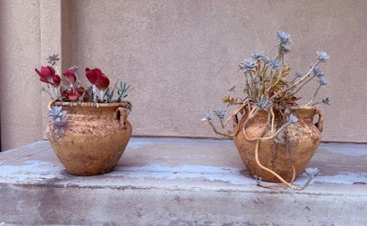Rustic Terracotta Planters with Handles – Set of 2