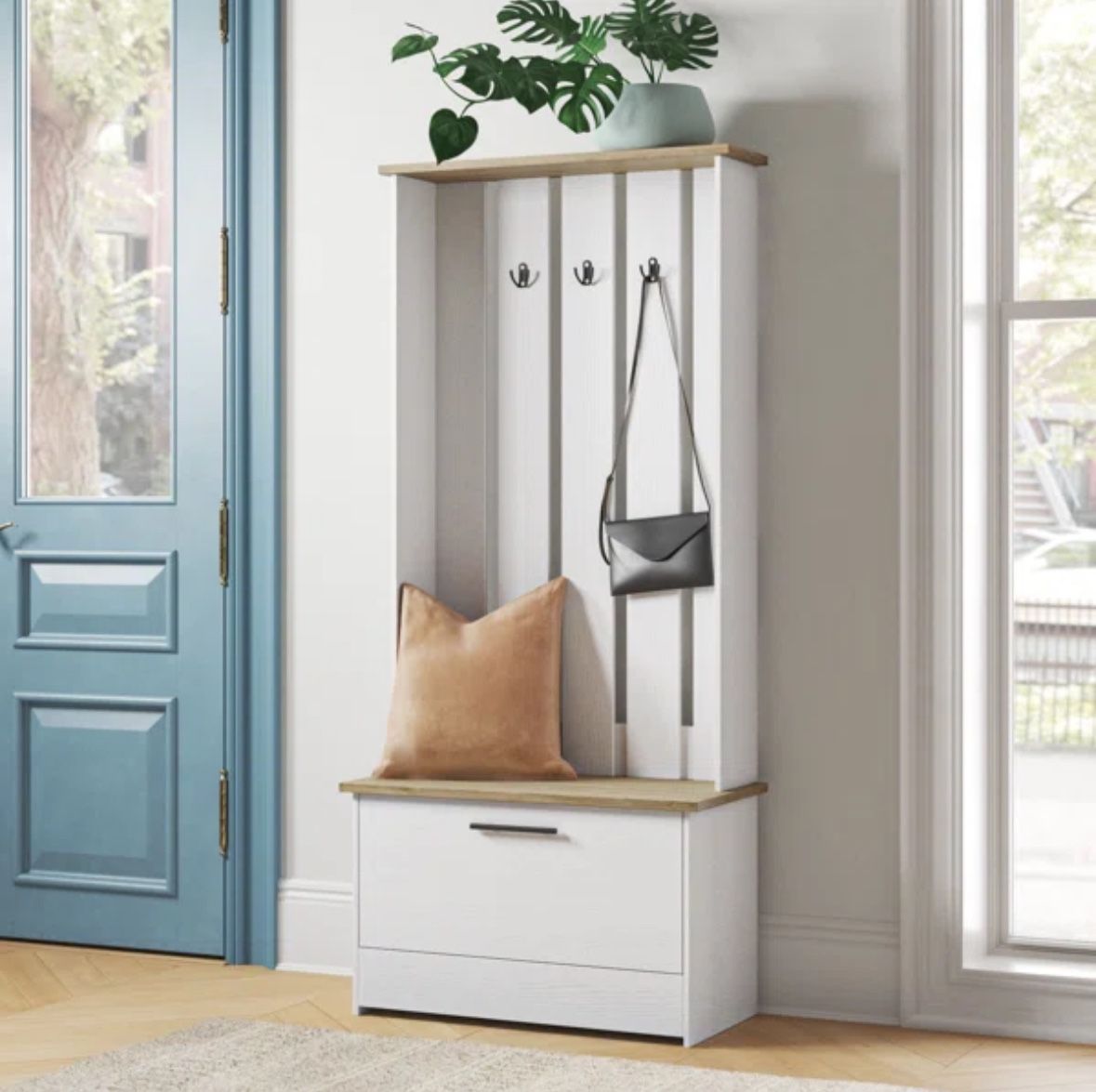 Wide Hall Tree With Bench And Shoe Storage