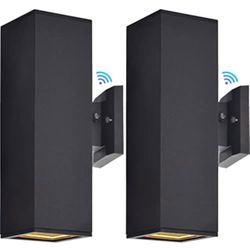 wowlite Outdoor Wall Lights Dusk to Dawn Sensor, 6000K Cool LED Up Down Sconce, IP65 Waterproof 13" Modern Square Matte Black