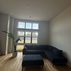 Midnight Blue Sectional Couch With Multipurpose Ottoman