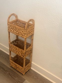 3-Tier Wicker Basket Storage Shelf