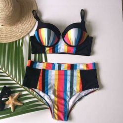 Striped plus size bikini set swimsuit Bath…