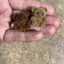 Set Of 2 Vintage Brown & Tan Color Mini Velvet Teddy Bears 