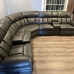 New Reclining Sectional.  Grey Or Ink Blue Gel Leatherette.  123” X 123”.  Free Delivery!