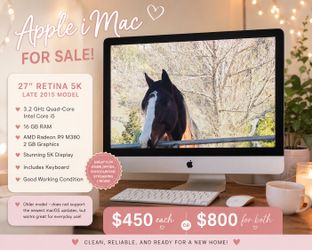 Apple iMac Retina 5K 27” Computers – $450 Each or $800 for Both