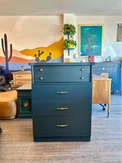Upright Dresser / Chest of Drawers / Dark Grey Green