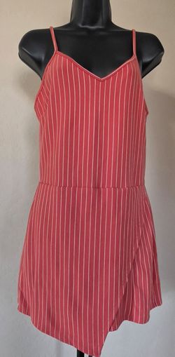 Coral Pinstripe Spaghetti Strap Romper