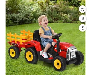 Costway 12V Kids Ride On Tractor with Trailer Ground Loader w/ RC & Lights Red