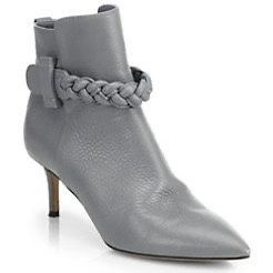 Valentino Garavani braided strap gray leather ankle boots...