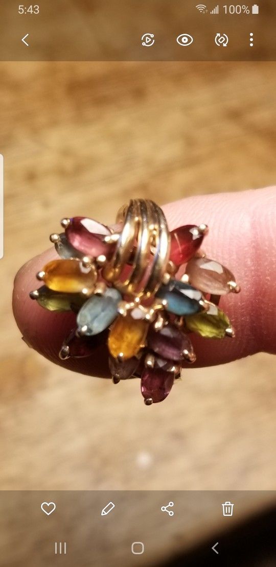 BEAUTIFUL RARE WOMEN'S MULTI STONE 10K GOLD RING SIZE 7